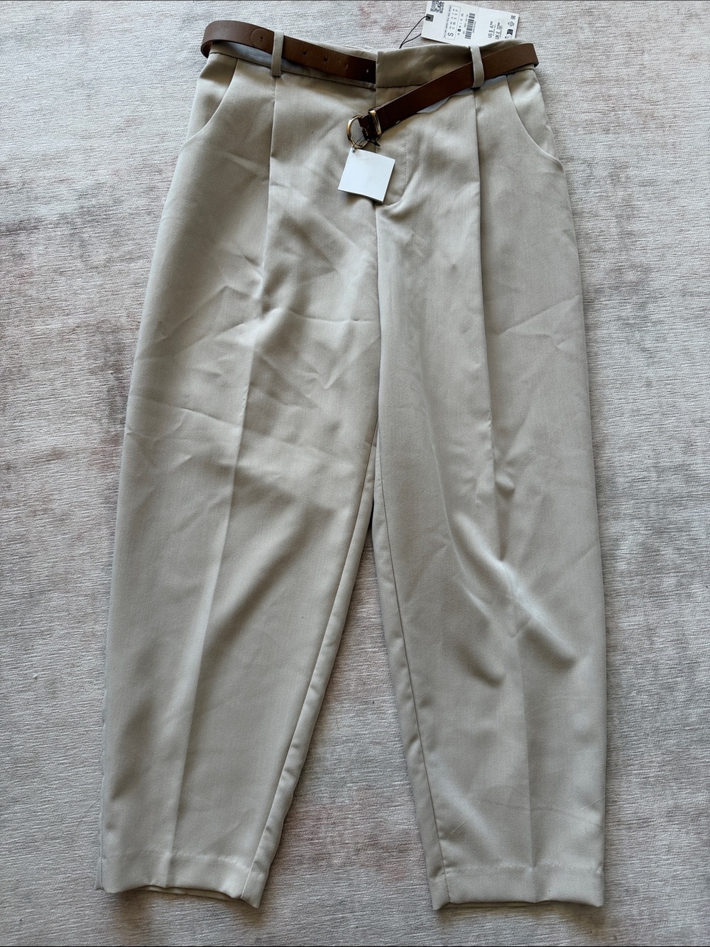 Zara Belted Pants Beige Small - Picture 1 of 6